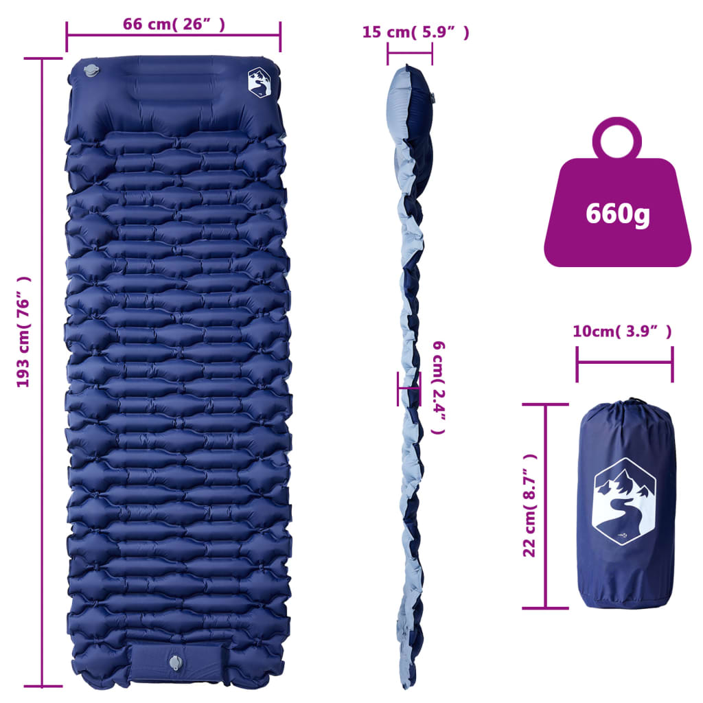 Kampeermatras Met Geïntegreerd Kussen Zelfopblazend Marine